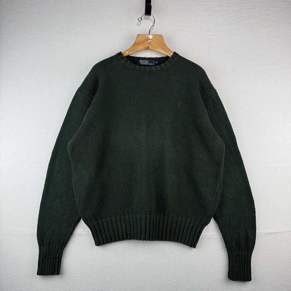 90's Vtg Polo Ralph Lauren Sweater Mens XL Green Cotton Crewneck